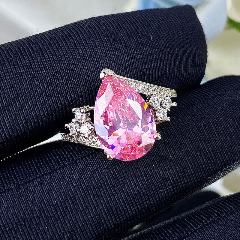 New Light Luxury Style Argyll Pink Diamond Fashion Ring Aquamarine Water Drop Pear-shaped Color Gem Ring