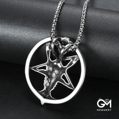 Stainless Steel Sheephead Pentagram Pendant Necklace