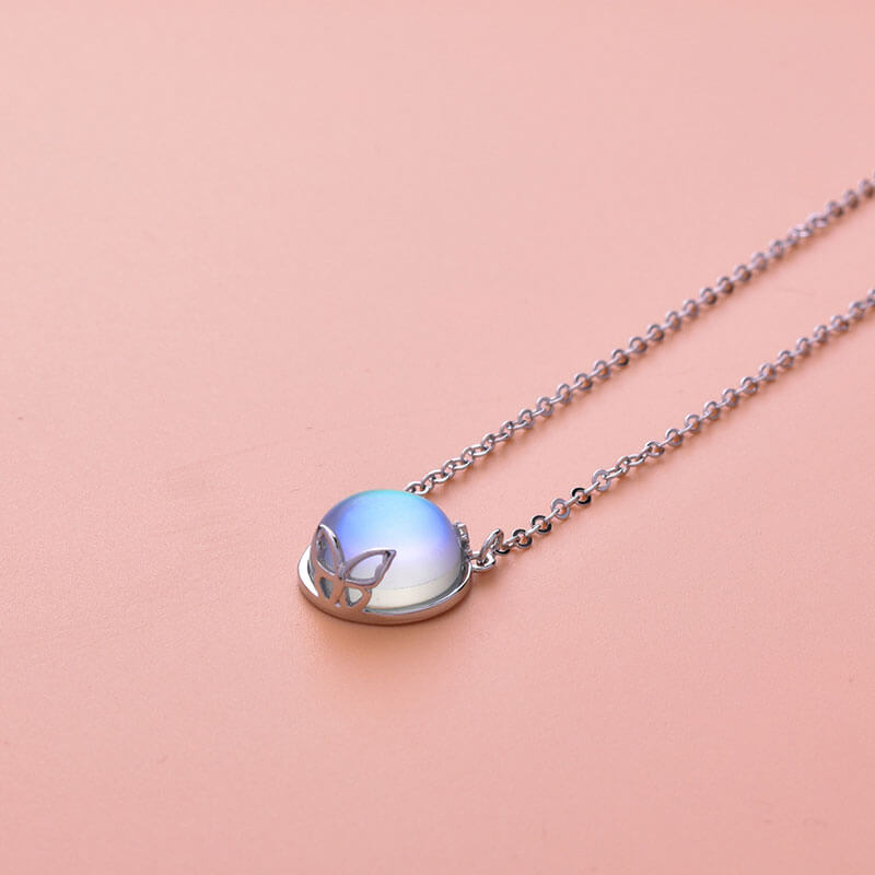 Bud Shape Hollow Butterfly Moonstone Pendant Necklace