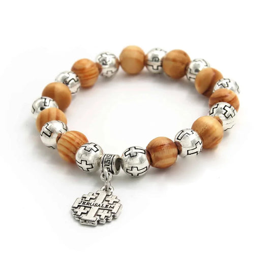 Handmade Jerusalem Cross Wooden Beads Bracelet