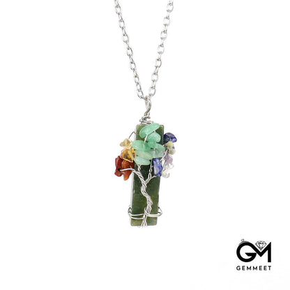 Irregular Crystal Strip Tree of Life Pendant Necklace