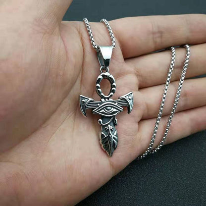 Cross Stainless Steel Egyptian Eye of Horus Pendant