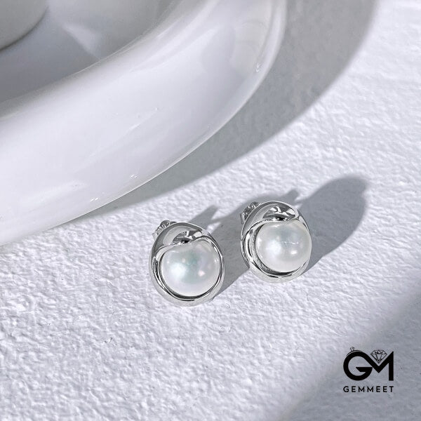 S925 Sterling Silver Minimal Bread Pearl Stud Earrings