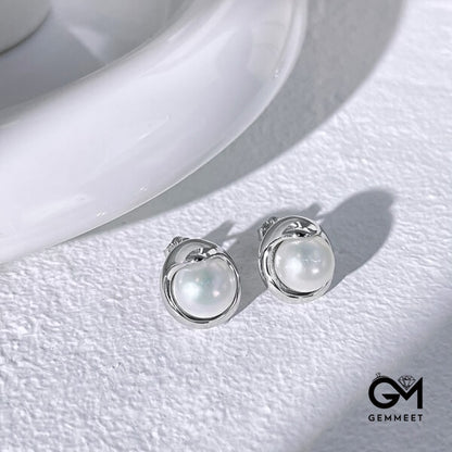 S925 Sterling Silver Minimal Bread Pearl Stud Earrings