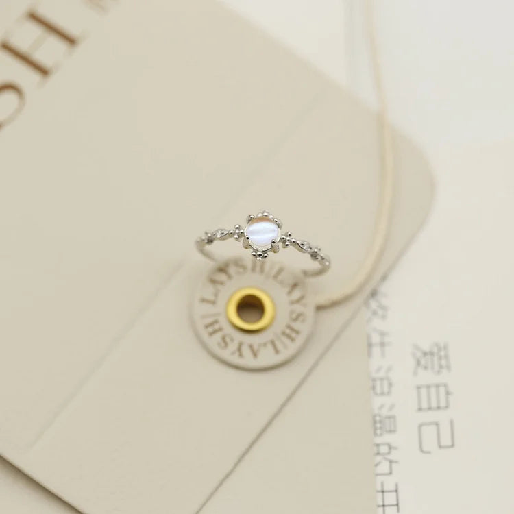 Yellow Gold Dainty Moonstone Minimalist Thin Ring