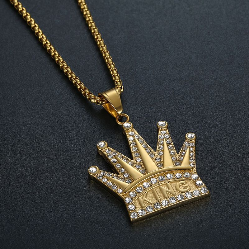 Hip Hop Jewelry Gold Plated Zirconia King Crown Pendant