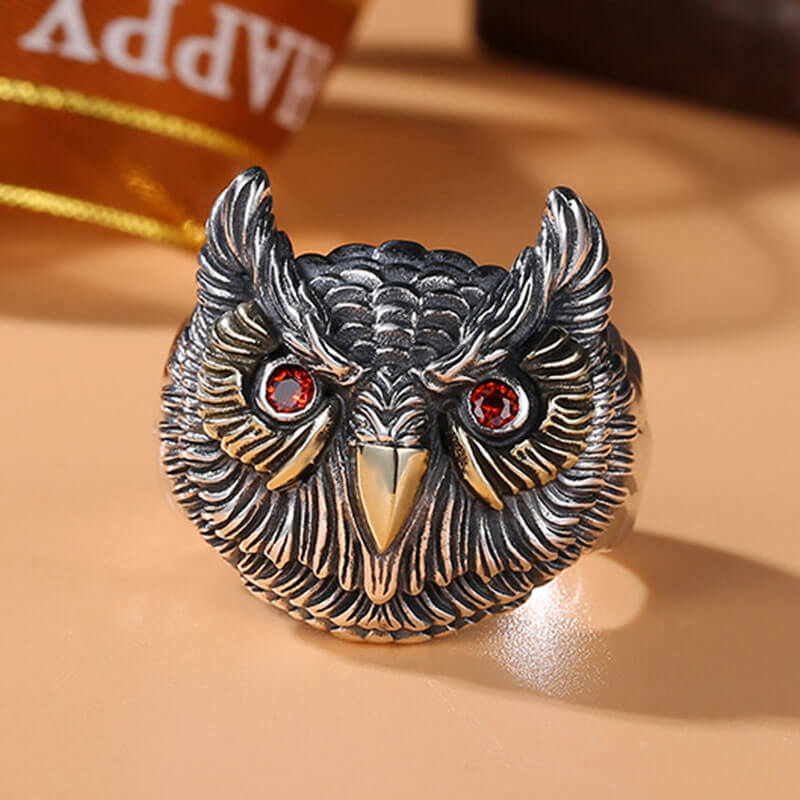 Ruby Gem Owl Shape Signet Ring