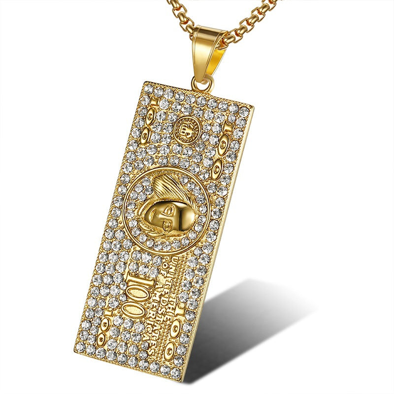 Hip-hop Gold-plated Zircon Dollar Pendant