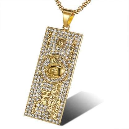 Hip-hop Gold-plated Zircon Dollar Pendant