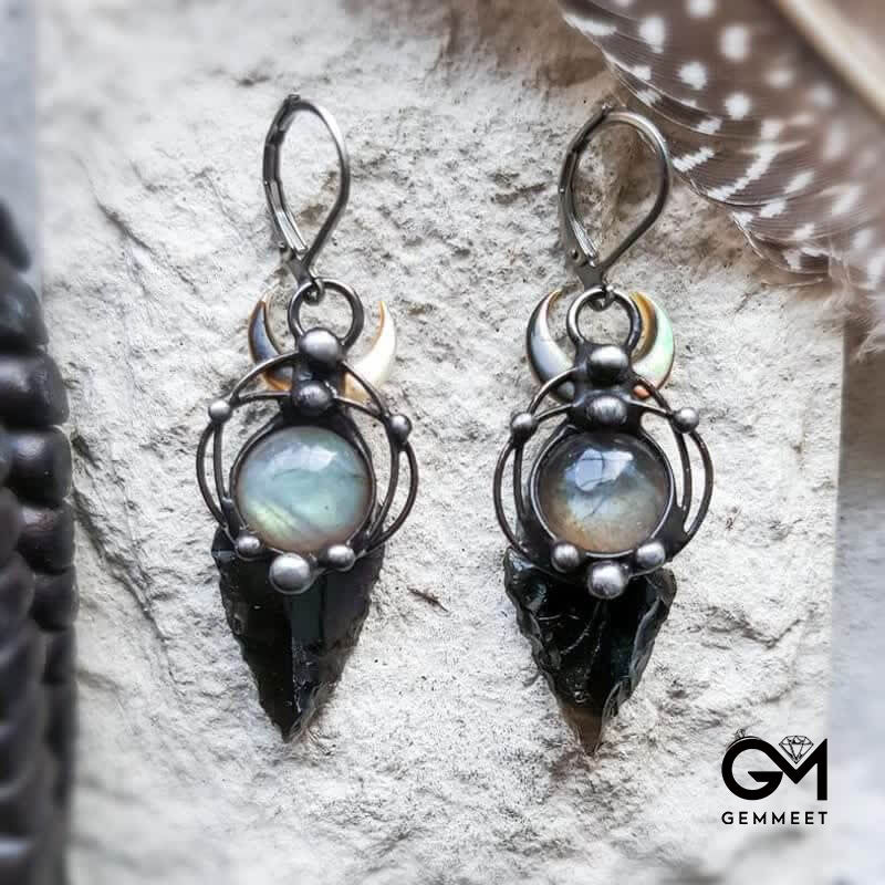 Witch Obsidian and Moonstone Earrings