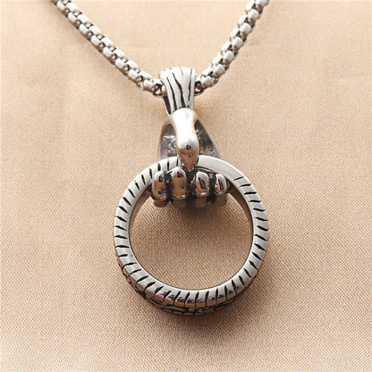 Titanium Steel Skull Claw Circle Pendant