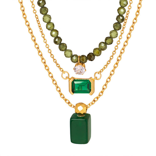 Emerald Green Aventurine Peridot Pendant Beaded Necklace