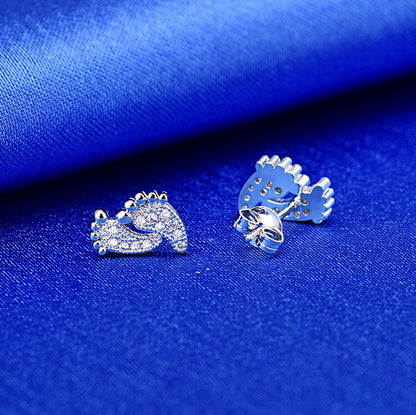 S925 Cute Feet Full Stones Stud Earrings