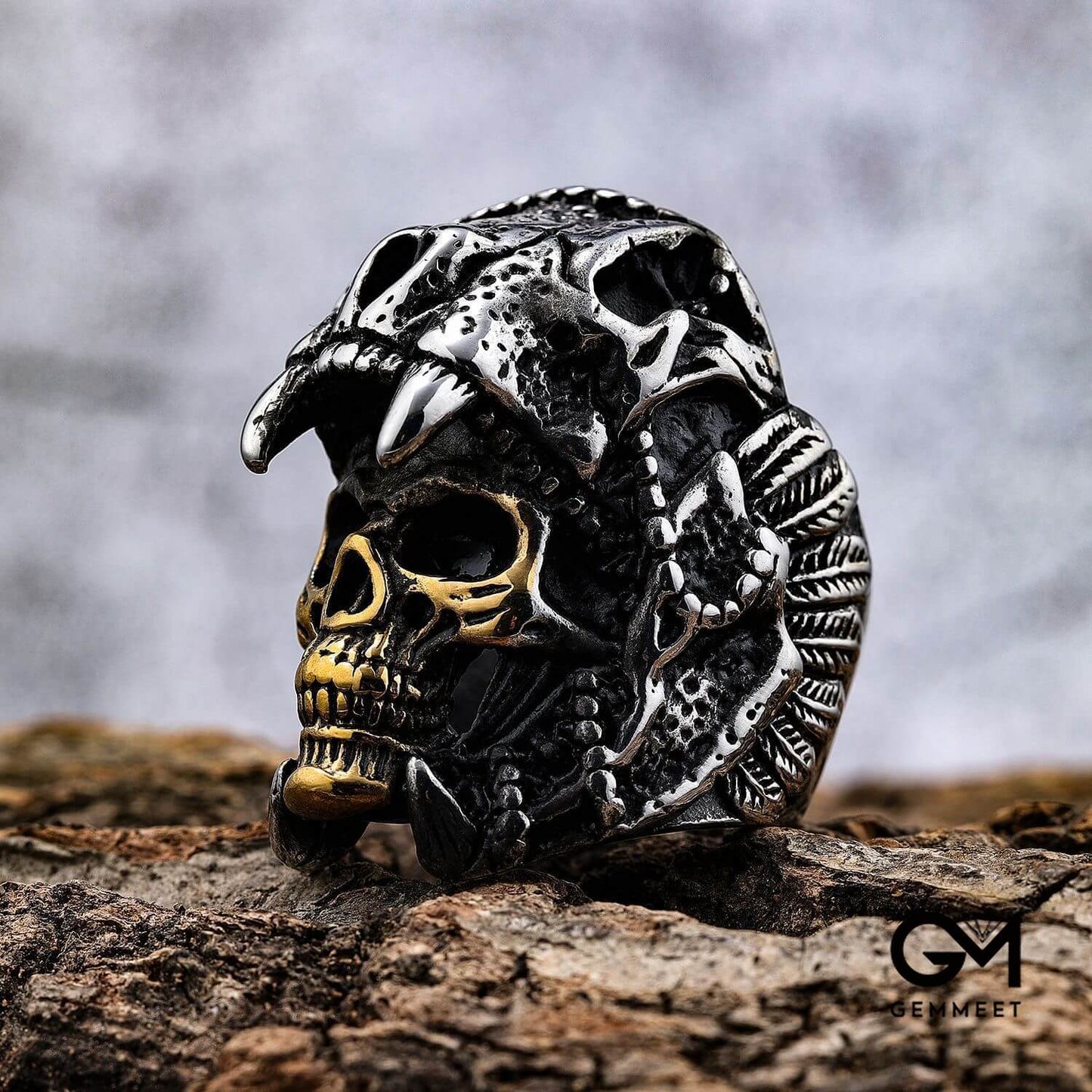 Big skull titanium steel vintage ring for men