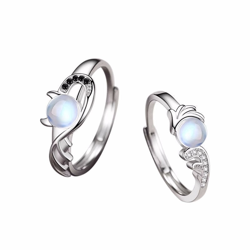 Angel Devil Moonstone Couple Ring