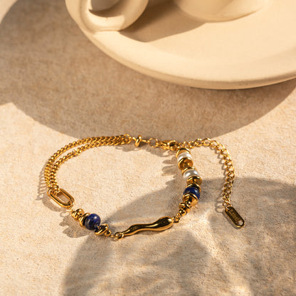 Stainless Steel Pearl Lapis Lazuli Bracelet