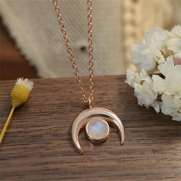 Natural Moonstone Moon Shape Pendant Necklace