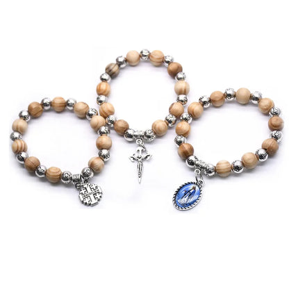 Handmade Jerusalem Cross Wooden Beads Bracelet