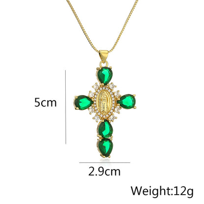 Cross Full Drip Shape Stones Pendant Necklace