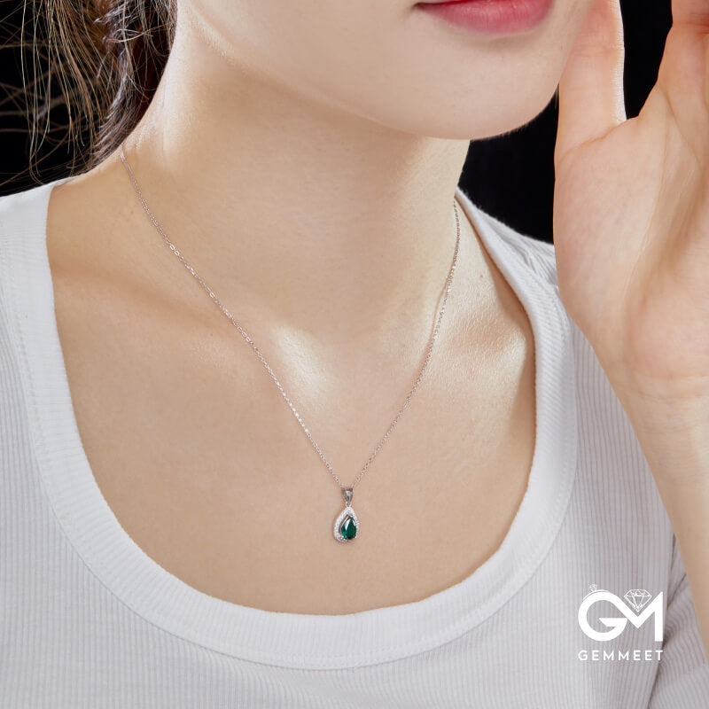 S925 Pure Silver Water Drop White Zircon Hollow Necklace