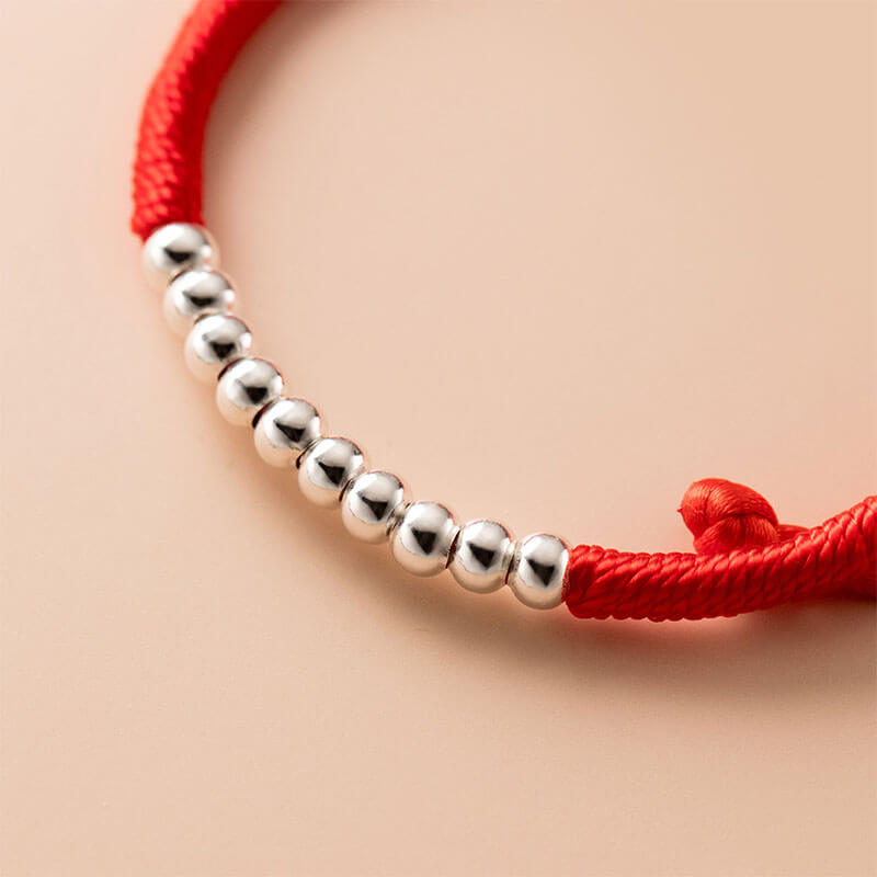 Handmade White Gold Bead Red Rope Bracelet