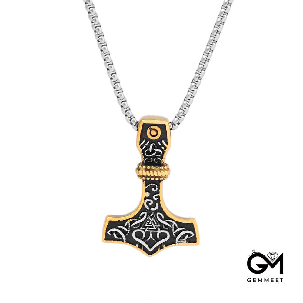 Thor Hammer Viking Triangle Rune Vintage Necklace