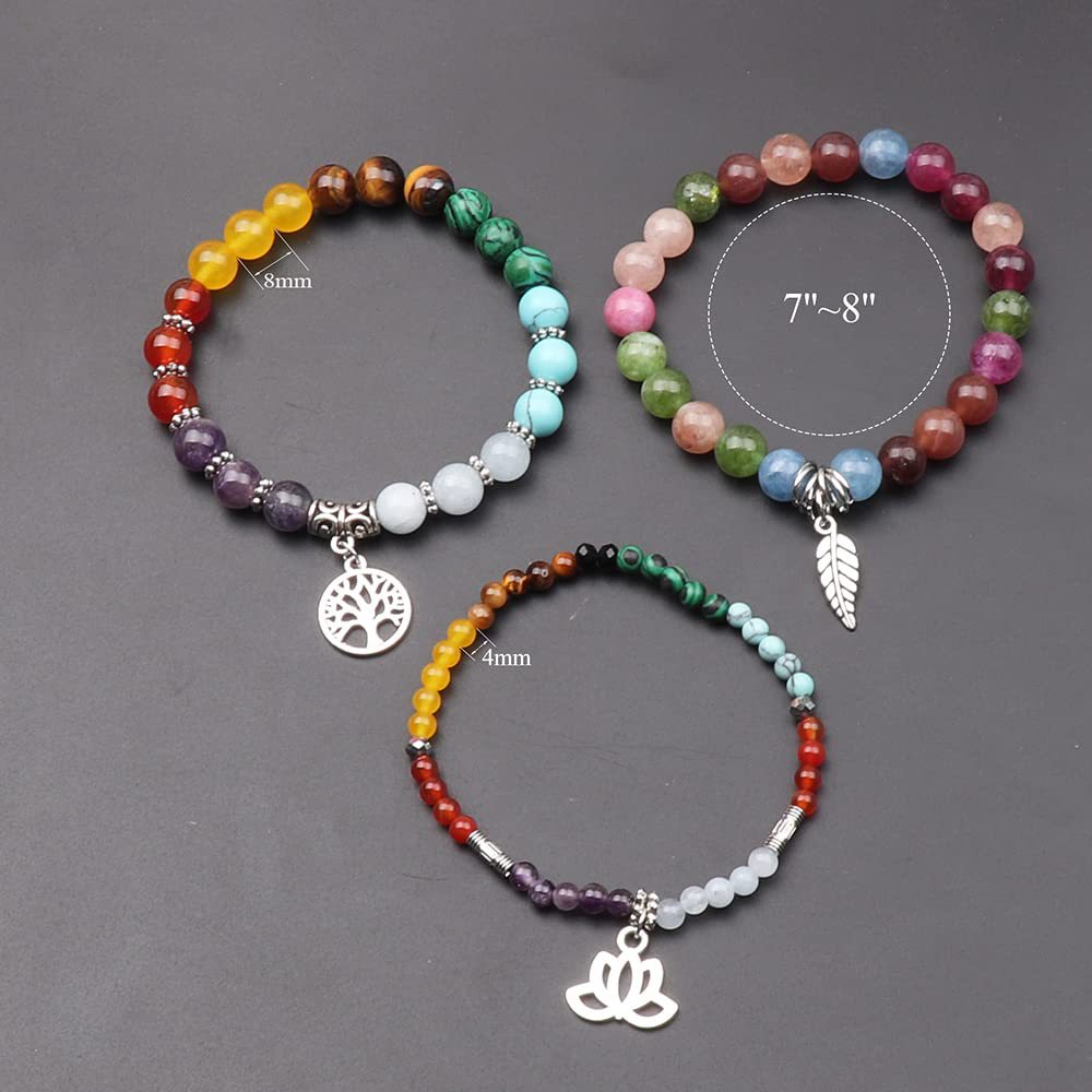 Bohemia Color Stones Tree of Life Lotus Leaf Symbol Bracelet