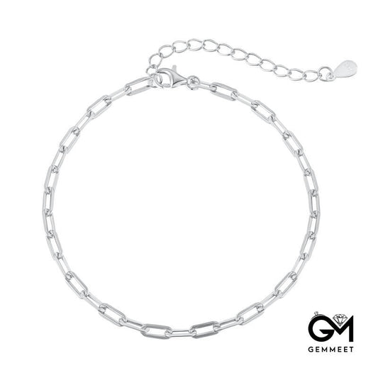 S925 Sterling Silver Paper Clip Simple Chain Bracelet