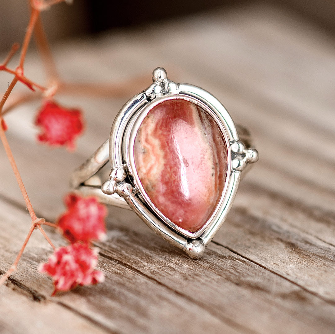 Preorder: Drip Shape Teardrop Rhodochrosite Ring