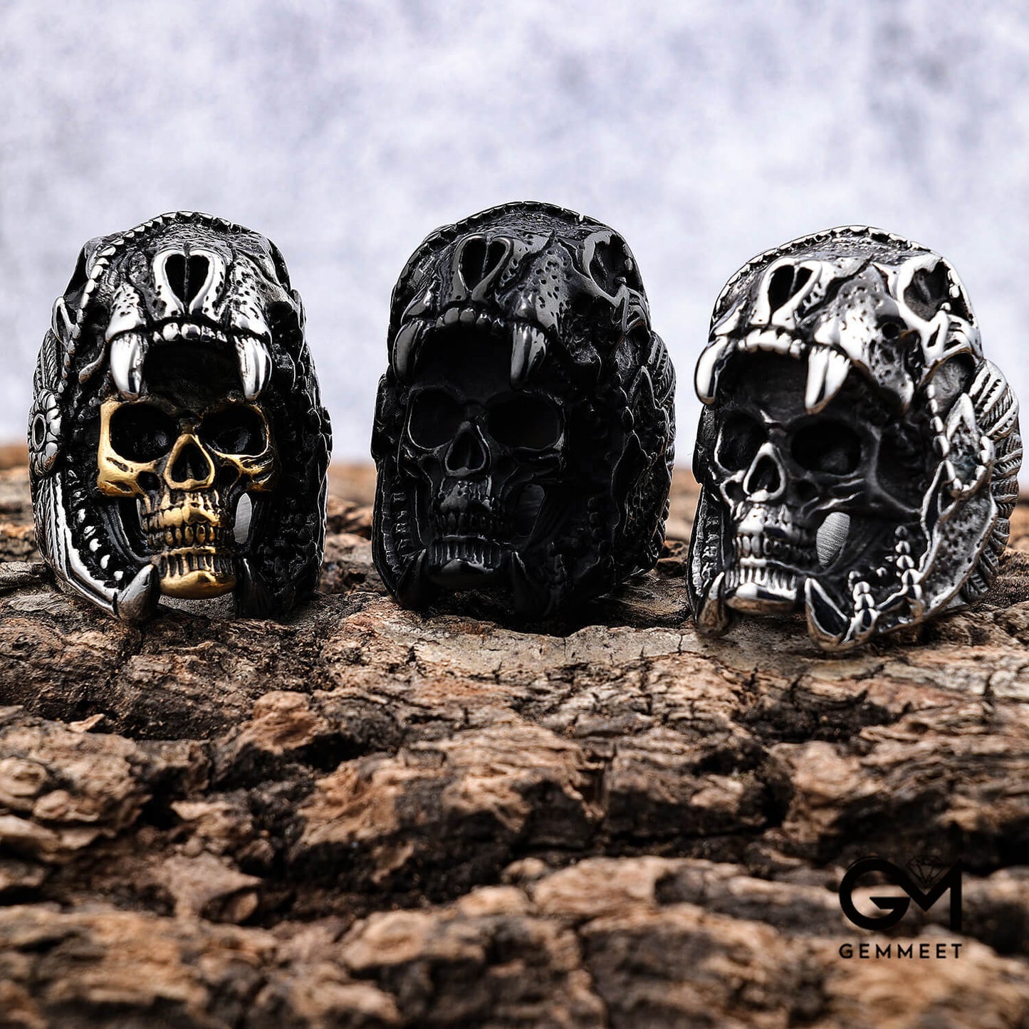 Big skull titanium steel vintage ring for men