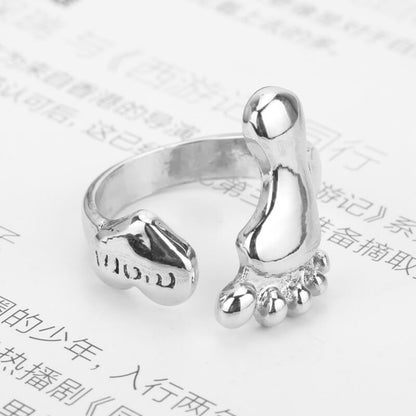 Cute Baby Feet & Love Mom Adjustable Ring