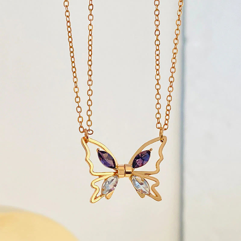 Zircon Inlaid Butterfly Magnetic Double Necklace