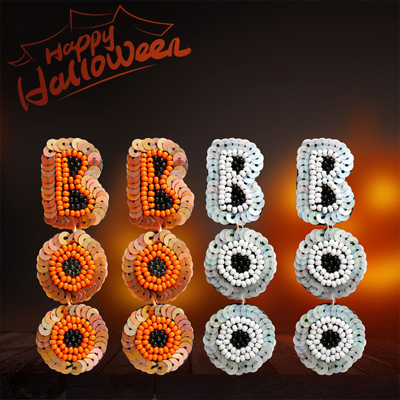 Halloween Punk Style Rice Bead Earrings Hand-woven Alphabet Sequins Personality Earrings