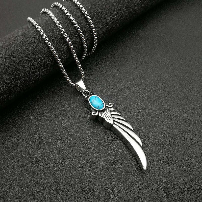 Punk Vintage Jewelry Polished Turquoise Feather Wings Pendant