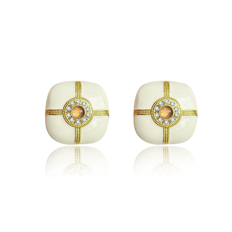 Ancient Square Enamel Retro Light Luxury Earrings