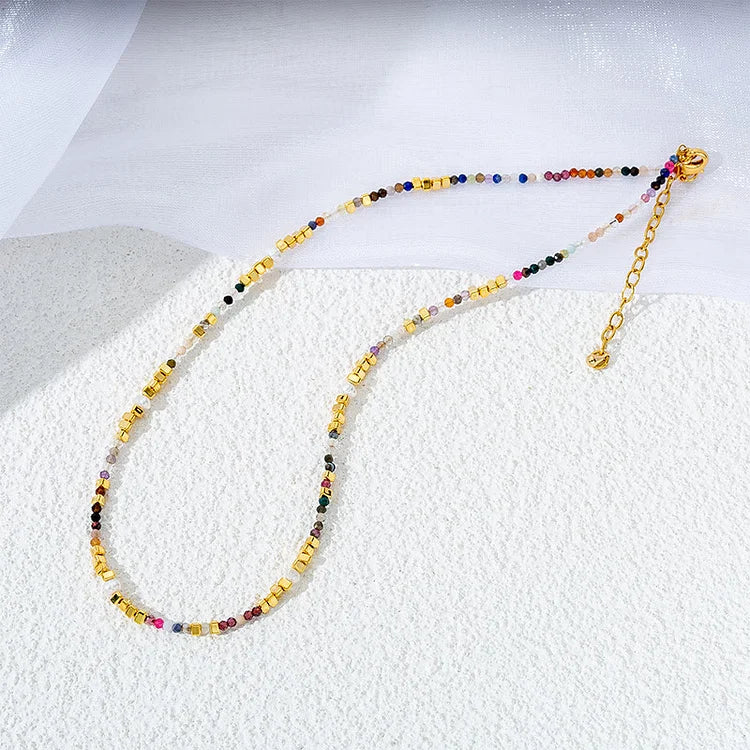 Colorful Natural Tourmaline Beaded Clavicle Gemstone Necklace