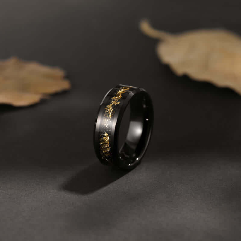 Men's Polished Black Gold Foils Ring