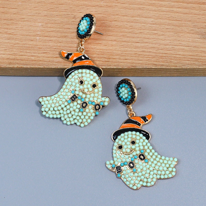 Halloween Cute and Funny Little Ghost Rice Bead Alloy Earrings