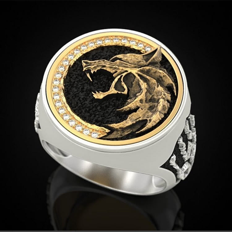 Men's Wolf Stainless Steel Gold Silver Ring