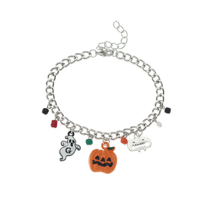 Halloween Punk Chunky Chain Pumpkin Imp Skull Pendant Bracelet