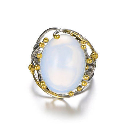 Big Oval Cut Moonstone Branch Hollow Ring