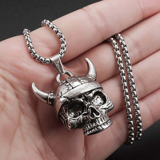 Gothic Viking Horn Skeleton Warrior Necklace