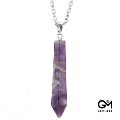 Amethyst Hexagon Pointy Pyramid Yoga Pendant Necklace