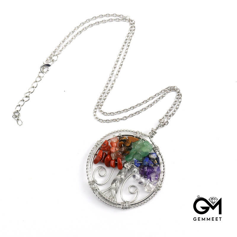 Crystal Tree of Life Double Loop Pendant Necklace