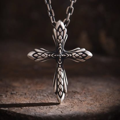 Sterling Silver Vintage Flower Cross Pendants Necklace