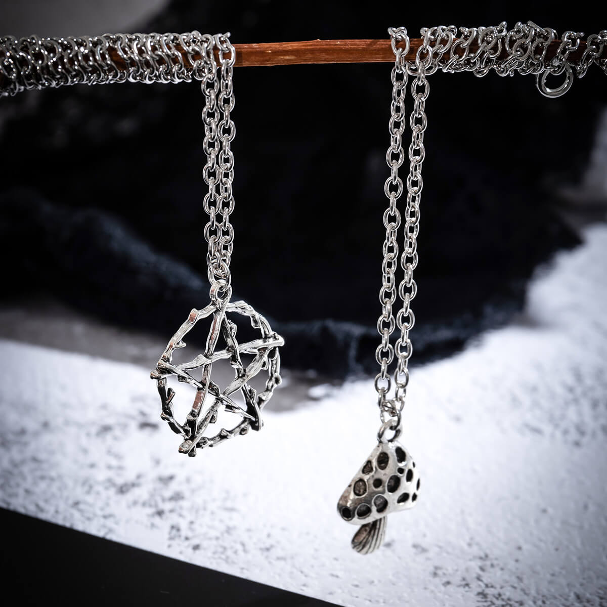 Halloween Chain Punk Double Layer Necklace Personality Star Mushroom Pendant