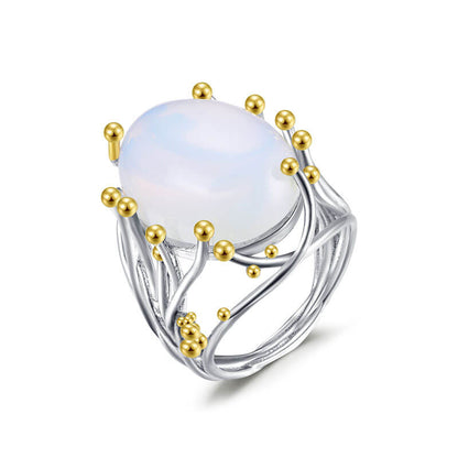 Big Oval Cut Moonstone Branch Hollow Ring