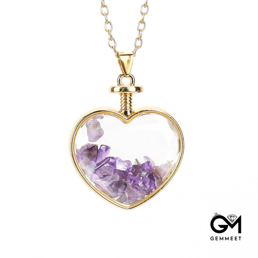 Crushed Stone Heart Glass Pendant Necklace