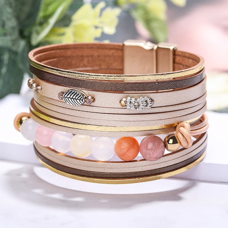 Crystal Beaded Leather Multi-layer Bracelet