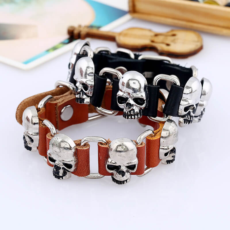 Personality Trend Punk Leather Bracelet Domineering Hip Hop Skull Leather Bracelet